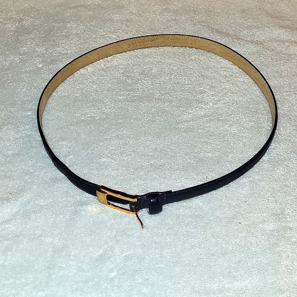Liz Claiborne navy blue Leather Belt with Gold Buckle